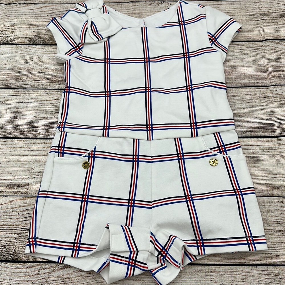 Janie and Jack Red White and Blue Romper with back Cut-out Size 18-24 M